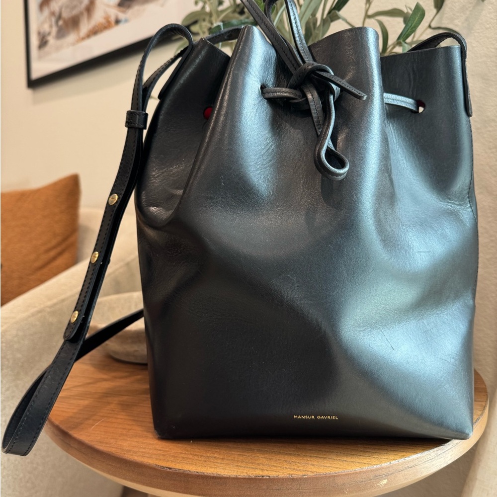 Mansur Gavriel Black/Flamma Leather Bucket Bag